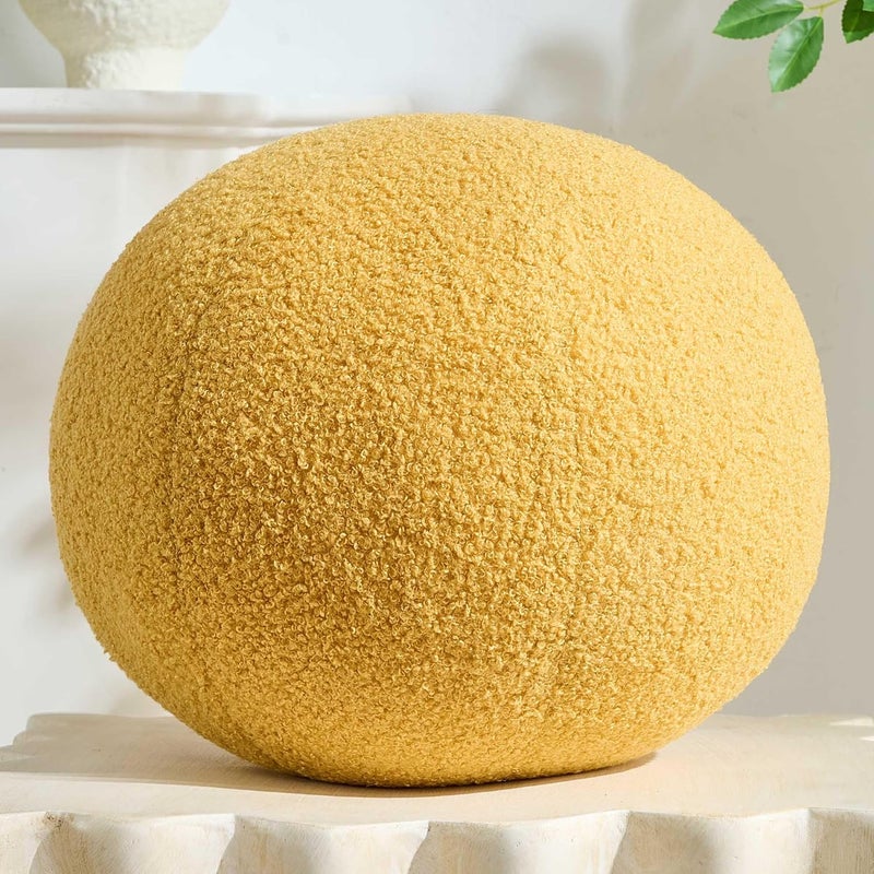 Gerlisay 11.8 inch Ball Pillow Round Decorative Pillow Yellow Sphere Shaped Throw Pillows Soft Nordic Style Boucle Pillows Cushion for Bed Couch Living Sofa Room Decor - Image 1